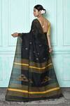 Shop_Samyukta Singhania_Black Blended Cotton Woven Temple Work Saree _at_Aza_Fashions