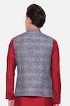 Shop_Mayank Modi - Men_Blue Bamberg Linen Printed Vintage Bundi _at_Aza_Fashions