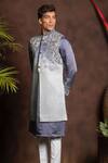 Shop_More Mischief_Grey Silk Linen Embroidery Floral Ombre Long Bundi  _at_Aza_Fashions