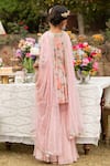 Summer By Priyanka Gupta_Pink Georgette Sequins V-neck Rose Print Kurta Gharara Set _Online_at_Aza_Fashions