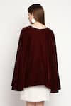 Shop_Monk & Mei_Maroon Velvet Embroidered Sequins Dress Cowl Cape Open Arzu With _at_Aza_Fashions