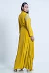 Shop Nautanky Yellow Kurta Crepe + , Pant Floral, Embellished Drape Attached With at Aza Fashions Shop_Nautanky_Yellow Kurta Crepe + , Pant Floral, Embellished Drape Attached With _at_Aza_Fashions