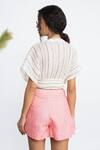 Shop_Amrta By Guneet Kondal_Ivory Cotton, Linen Beads V-neck Embroidered Crop Top And Shorts Set _at_Aza_Fashions