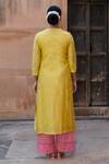 Shop_Yati_Yellow Kurta  Silk Chanderi Hand Embroidered Zardosi V Neck A-line Set_at_Aza_Fashions