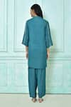 Shop_Khwaab by Sanjana Lakhani_Green Muslin Threadwork Mandarin Collar Short Kurta With Pant _at_Aza_Fashions