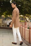 Shop_Raw & Rustic by Niti Bothra_Brown Banarasi Chanderi Silk Embroidered Thread Short Kurta _at_Aza_Fashions