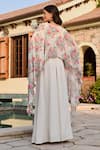 Shop_Palak & Mehak_White Cotton, Crepe Sophia Vintage Floral Print Cape And Flared Pant Set _at_Aza_Fashions