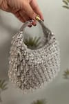 Shop_Bhavna Kumar_Silver Crystals Tasselled Crescent Bag _at_Aza_Fashions