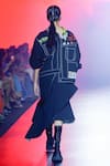 Shop_Shahin Mannan_Black Embroidery Collared Good Times Roll Oversized Jacket With Skirt _at_Aza_Fashions