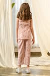 Shop_Pasha India_Pink Linen Floral Pattern Quilted Jacket And Pant Set _at_Aza_Fashions