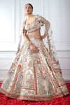 Shop_Pallavi Poddar_Ivory Silk, Tulle Sequins, Chakraview Peacock Embroidered Bridal Lehenga Set _at_Aza_Fashions