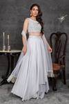 Shop_Sunita Bhandari_Blue Viscose, Crepe, Net, Silk Organza Embroidered Blouse Layered Lehenga Set _at_Aza_Fashions