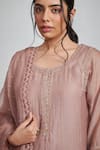 Shop_Label Mansi Nagdev_Brown Malai Chanderi Embroidery Mukaish Round Shiza Straight Kurta Set For Women_at_Aza_Fashions