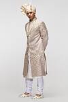 Shop_Asuka_Beige Chanderi Silk Embroidery Sequins Floral Sherwani Set _at_Aza_Fashions