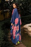 Paulmi and Harsh_Blue Crepe Printed Floral Pattern V Neck Blooming Kaftan _Online_at_Aza_Fashions