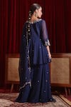 Shop_Ajiesh Oberoi_Blue Georgette Embroidered Floral Patterns Round Riddhi Peplum Kurta Set _at_Aza_Fashions