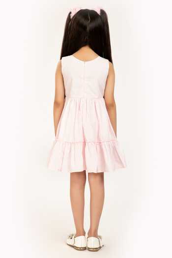Shop_Byb Premium_Pink Cotton Bows Tiered Embellished Dress _at_Aza_Fashions