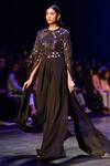Shop_Nachiket Barve_Black Georgette Lining Shantung Cosmic Cape Sleeve Jumpsuit  _at_Aza_Fashions