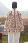 Shop_Neiza by Neeti Seth_White Cashmere Wool Printed And Aari Embroidered Floral Mandarin Cape  _at_Aza_Fashions