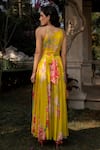 Shop_Paulmi and Harsh_Yellow Crepe Printed Floral Pattern Round Refreshing Jumpsuit _at_Aza_Fashions