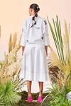 Shop_Shahin Mannan_White Self Stripe Cotton Circular Skirt_at_Aza_Fashions