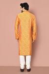 Shop_Aryavir Malhotra_Yellow Kurta Cotton Silk Printed Small Flower Set_at_Aza_Fashions