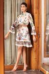 Shop_Varun Bahl_Ivory Georgette Printed Summer Flower Round Short Dress _at_Aza_Fashions