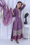 Sunita Nagi_Purple Anarkali Dupion Silk Embroidered Pearl And Resham Work Band Collar Set _at_Aza_Fashions