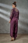 Shop_Aditi Somani_Wine Jumpsuit Silk Suede Hand Embroidered Sequins Jacket Open Pleated With _at_Aza_Fashions