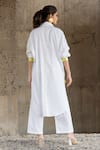 Shop_Pooja-Keyur_White Cotton Satin Artistic Abstraction Shirt Kurta And Pant Co-ord Set  _at_Aza_Fashions