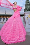 Shop_Seema Gujral_Pink Net Embroidery Sequin Neon Chevron Pattern Bridal Lehenga Set _at_Aza_Fashions