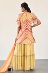 Shop_K-Anshika_Yellow Georgette Chevron Pattern And Embellished Beads Round Kurta Sharara Set _at_Aza_Fashions
