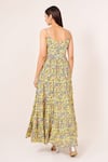 Shop_Pheeta_Yellow Cotton Printed Floral Round Tiered Dress_at_Aza_Fashions