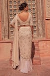 Shop_Nidhika Shekhar_Beige Silk Embroidery Sequins V Natyanjali Pre-draped Ruffle Saree With Blouse _at_Aza_Fashions