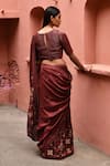 Shop_Deep Thee_Maroon Silk Embroidery Boota Leaf Neck Zardozi Saree With Blouse _at_Aza_Fashions