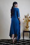 Shop_Bhusattva_Blue Organic Silk Jacquard Asymmetric Hand Embroidered Dress  _at_Aza_Fashions