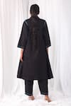 Shop_Khat_Black Poplin, Cotton Collared Side Gathered Kurta And Pant Set _at_Aza_Fashions