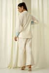 Shop_Sakshi Khetterpal_Ivory Chanderi Beads, Pearls, Embroidery Collared Shirt And Pant Set _at_Aza_Fashions