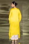 Shop_Miku Kumar_Yellow Satin Organza Embroidered Thread V Neck Yoke Kaftan And Palazzo Set _Online_at_Aza_Fashions