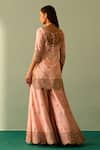 Shop_Angad Singh_Pink Raw Silk Embroidered Zardozi Leaf Neck Floral Kurta Sharara Set _at_Aza_Fashions