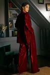 Priyanka Jain_Red Velvet Lining Shantoon Blazer Lapel Collar And Corset & Pant Set _Online_at_Aza_Fashions