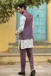 Shop_Raw & Rustic By Niti Bothra_Purple Cotton, Linen Embroidery Floral Printed Kurta Set With Bundi _at_Aza_Fashions