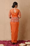 Shop_Label Nitisha_Orange Satin Embroidered Sequin V Neck Jacket And Draped Skirt Set _at_Aza_Fashions