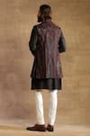 Shop_Raghavendra Rathore Jodhpur_Black Raw Silk Embroidered Geometric Pattern Long Waistcoat For Men_at_Aza_Fashions