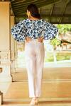 Shop_B'Infinite_White Crepe Print Leaves Peter Pan Collar Leaf Shirt And Trouser Set_at_Aza_Fashions