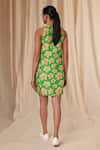 Shop_Masaba_Green Bemberg Linen Printed Flower Passion Halter Neck Dress _at_Aza_Fashions