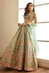 Shop_Studio Iris India_Green Organza Embroidery Stones Plunge V Gauhar Floral Lehenga Set _at_Aza_Fashions