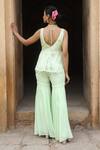 Shop_Nitisha Kashyap Official_Green Georgette, Silk Cut Work, Floral Embroidered Peplum Kurta And Gharara Set _at_Aza_Fashions