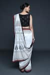 Shop_Sanjev Marwaaha_Ivory Chanderi Printed Geometric V Neck Block Saree With Blouse _at_Aza_Fashions