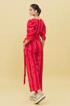 Shop_Khwaab by Sanjana Lakhani_Red Cotton Stripes V Neck Pattern Jumpsuit _at_Aza_Fashions